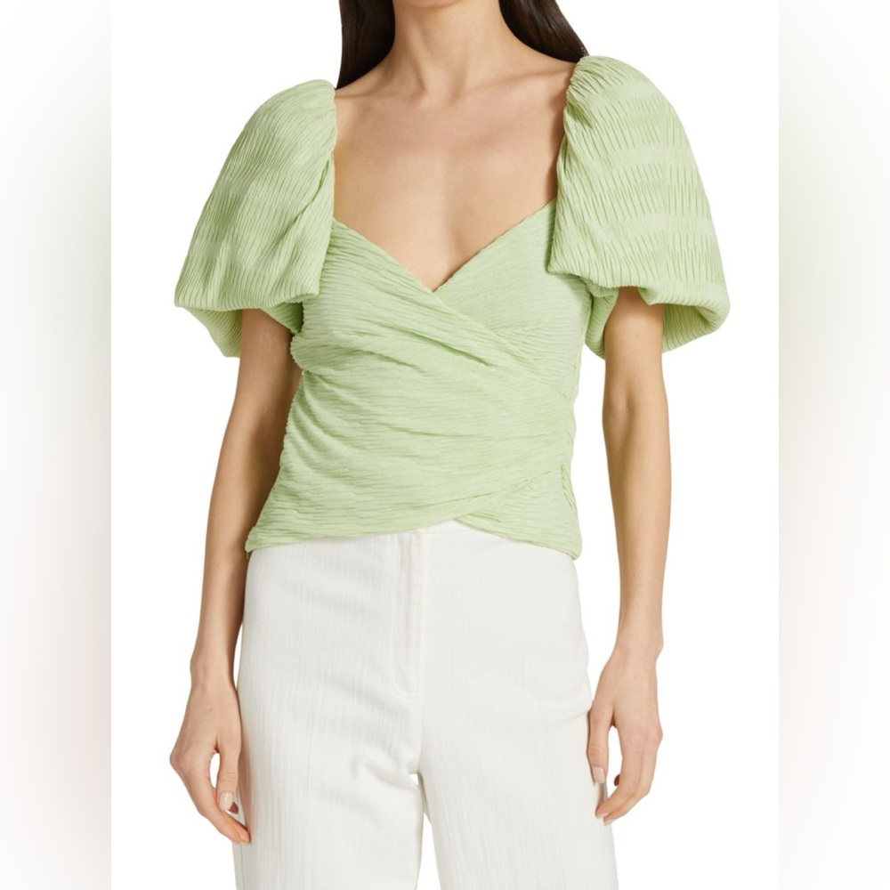 Jonathan Simkhai Plisse Puff-Sleeve Top Size 0